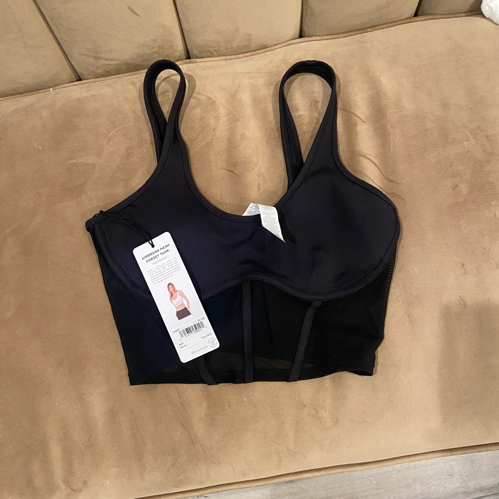 Alo Black Mesh Corset Bra NWT